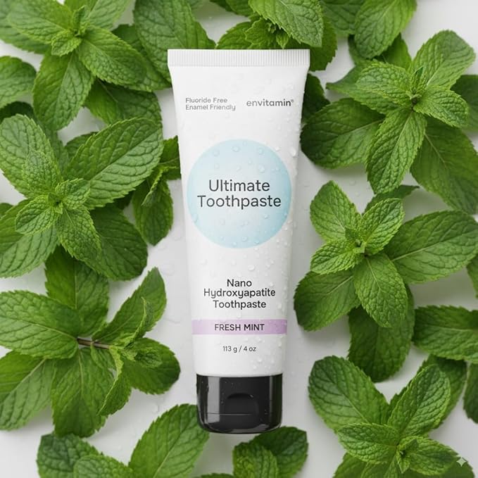 Fluoride Free Nano Hydroxyapatite Ultimate Toothpaste for Remineralizing Enamel & Sensitive Relief, Whitening, Antiplaque, SLS Free, Fresh Mint, 4 oz (1 Tube, Fresh Mint)