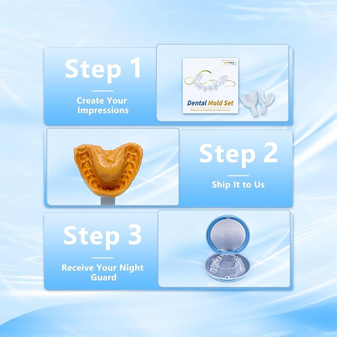 Custom Night Guard for Bruxism, Teeth Grinding & Clenching, Comfortable & BPA-Free Mouthguard, Includes Case & Easy-to-Use Mold Kit, Relieves Jaw Tension & Protects Teeth