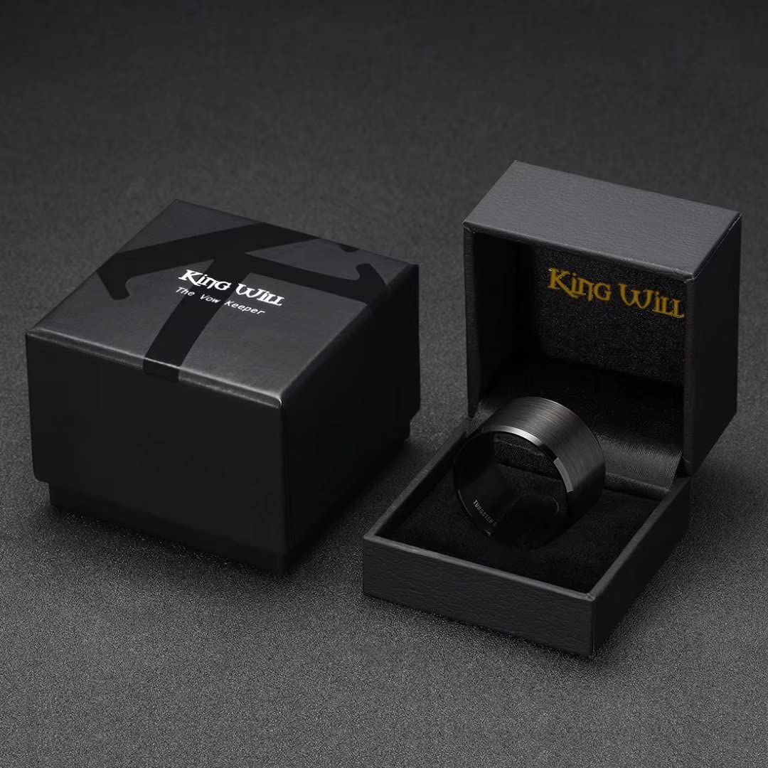 King Will Black-15mm Basic Wedding Ring For Men with Brushed Matte Surface Beveled Polished Edge Comfort Fit 11