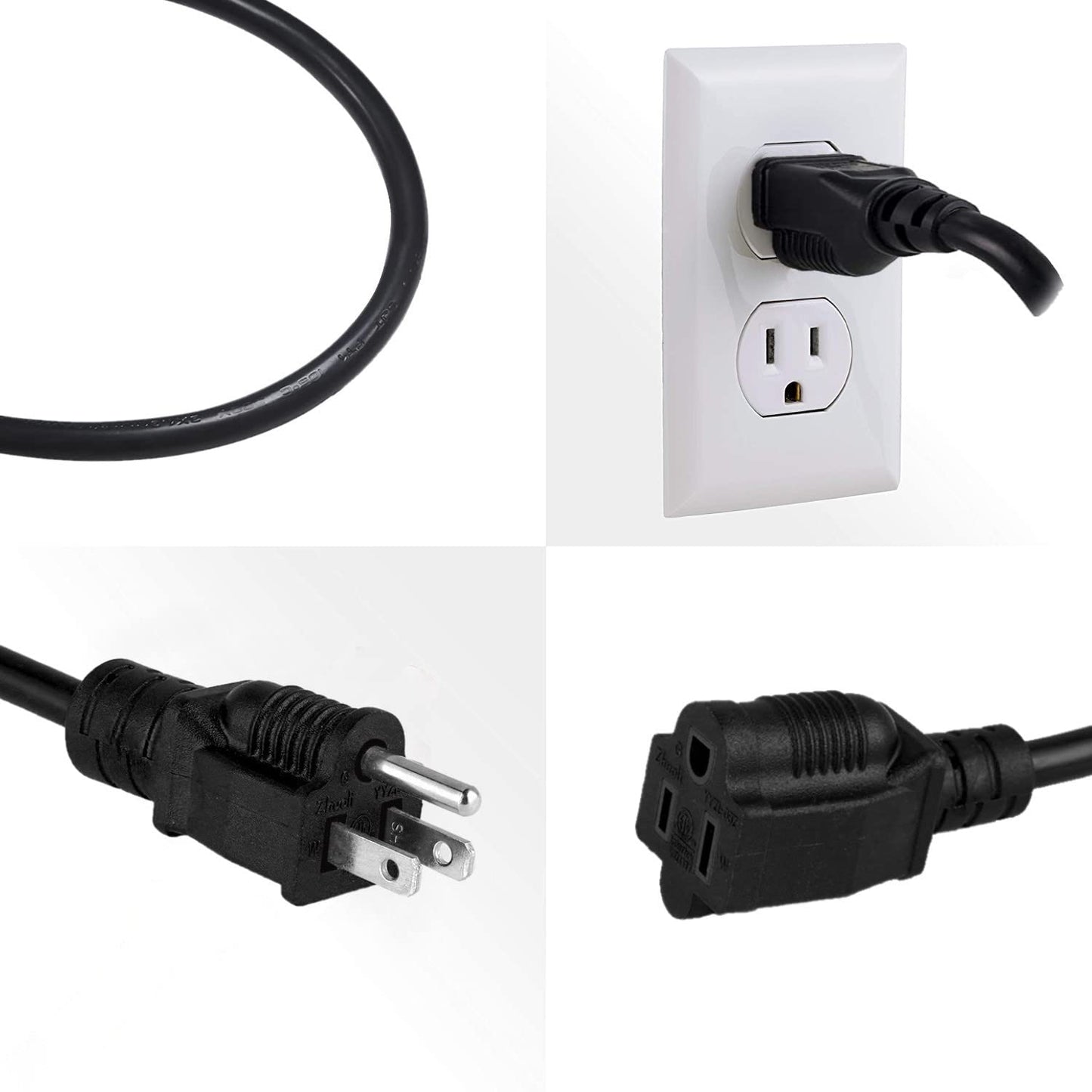BELLLIGHTS 2-Pack 15ft Extension Cord 16 SJTW AWG Heavy Duty 3 Prong Power Cord