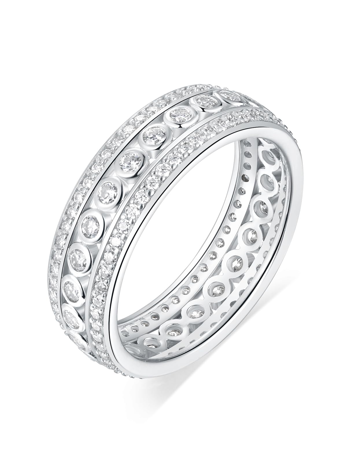 Frbod Women's Sparkly Moissanite Ring Chunky Wedding Eternity Rings Thick 925 Sterling Silver Ring for Men Size 11