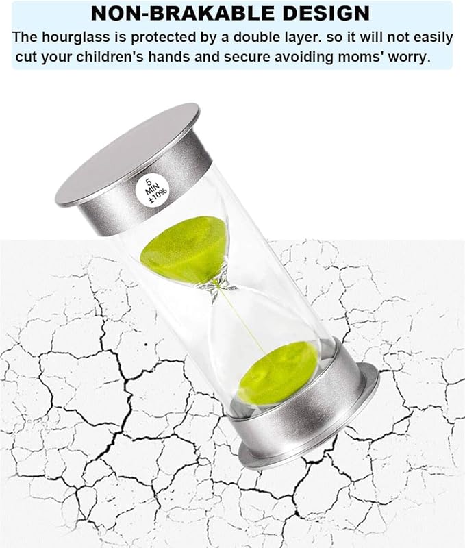 Sand Timer 5 Minute Hourglass Timer, Plastic Sand Clcok 5 minutes, Small Hour Glass Sandglass Timer for Kids, Games, Classroom, Kitchen, Decorative (5 Min, Green Sand)