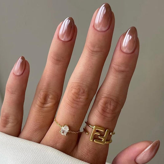 24Pcs Brown Press on Nails Short Almond Fake Nails Fall Gloss Acrylic Nails French Gradient False Nails Petite Artificial Nails Full Cover Stick on Nails Reusable Artificial Nails for Women Girls