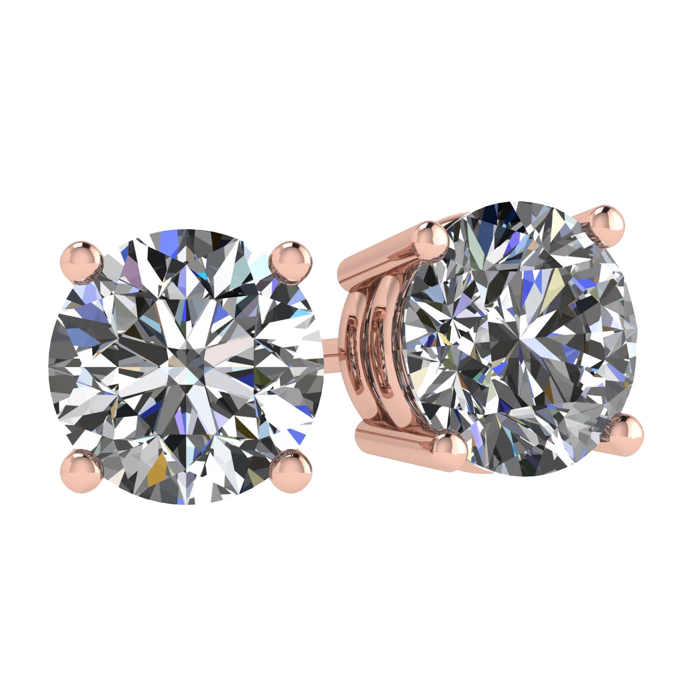 Central Diamond Center Round Simulated Diamond Stud Earrings Hypoallergenic Metal & Sterling Silver CZ - 5.50mm (1.50cttw) Rose