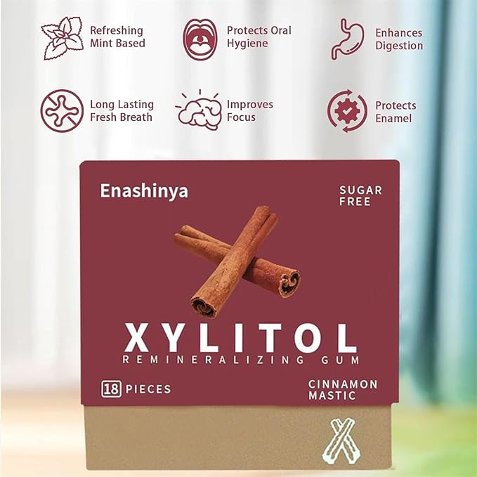 Remineralizing Chewing Gum-with Xylitol Hydroxyapatite,Handcrafted Sugar-Free Frankincense Mint Gum, Sugar Aspartame Plastic Dye Gluten Free,Daily Oral Freshness (18 Count (Pack of 3), Cinnamon)