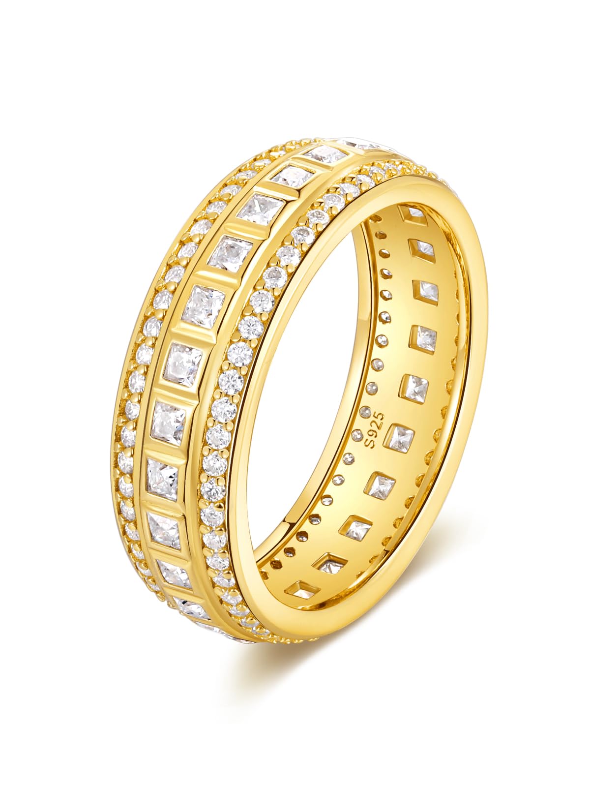 Frbod Women's Diamond Ring Eternity Moissanite Band Gold Plated Bezel Diamond Bands Engagement Gifts for Wife Size 5