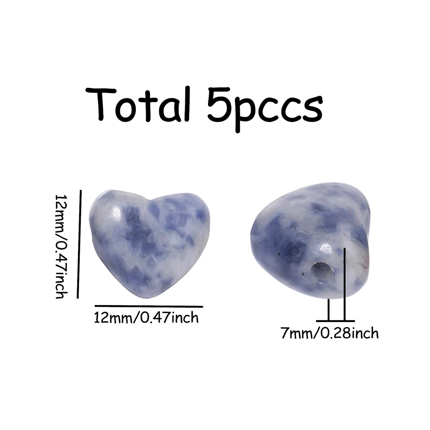 Yochus 5pcs Opal Natural Heart Stone Beads，12mm Healing Energy Gemstone for Jewelry Making Earring Necklace DIY