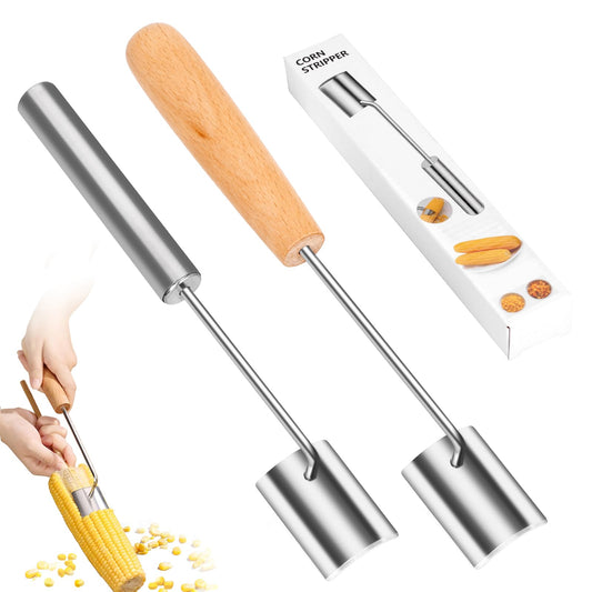 Corn Peeler for Corn on the Cob, 2025 Upgraded Wooden and Stainless Steel Handle Corn Stripper for Corn on the Cob, Corn Cob Stripping Tool Easy to Clean for Home Kitchen and Outdoor Cooking (2 Pcs)