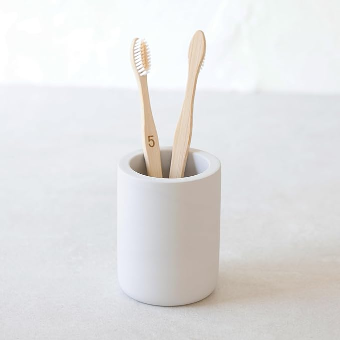 Selegna Drying Stone Toothbrush Holder, Diatomite Toothbrush Holders for Bathroom, Quick Drying Electric Toothbrush & Toothpaste Holder Cup, Diatomaceous Earth Bathroom Sink Organizer (Light Grey)