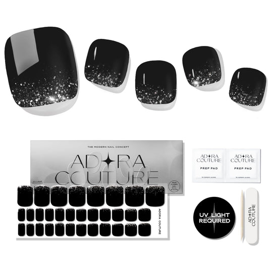 Semi Cured Gel Nail Strips – 32 Pcs Gel Pedicure Stickers - UV Nail Wraps for Toenails, Easy Application, Long Lasting, Salon Quality & UV Light Required - Midnight Glam P