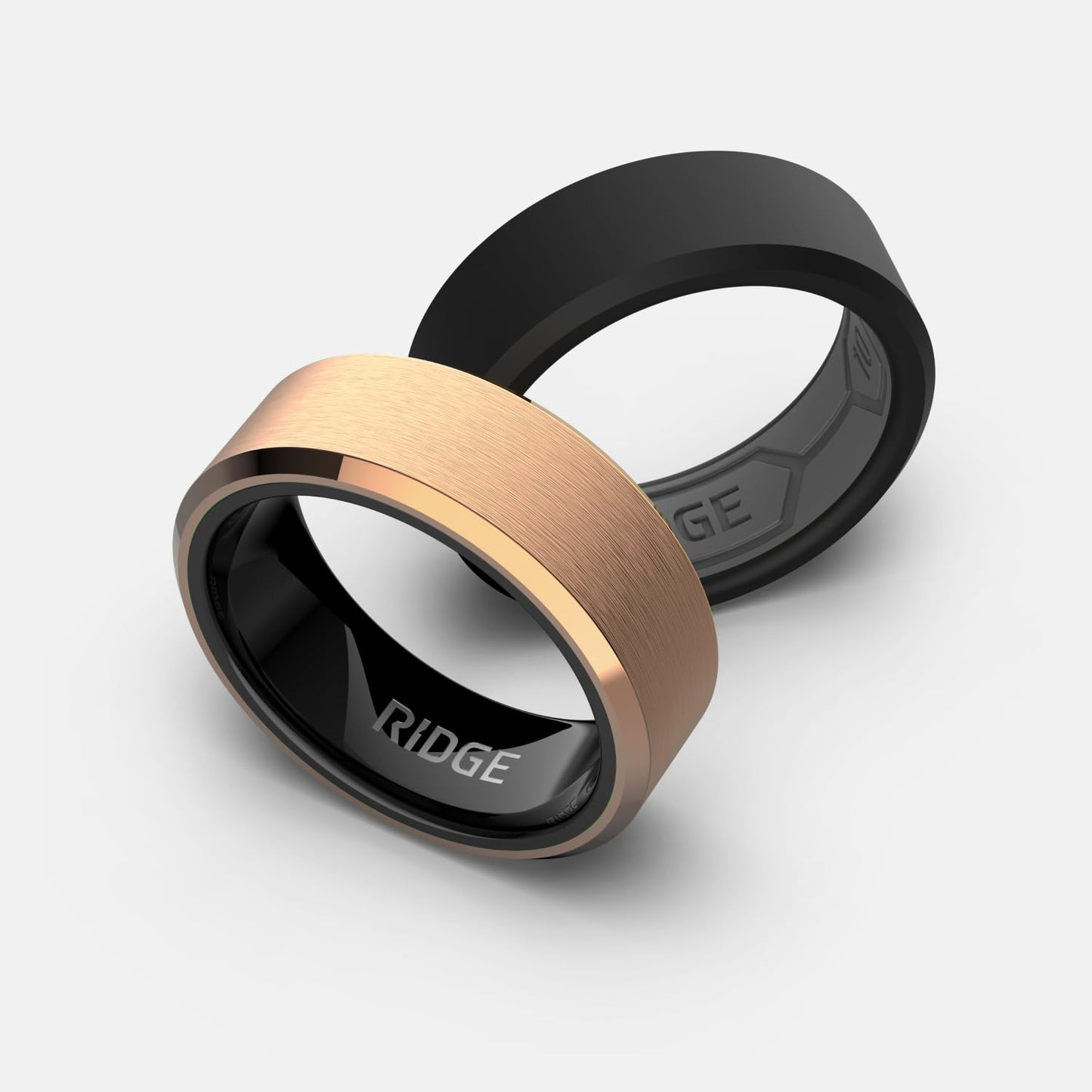 Ridge Beveled Ring Set 8mm - 18K Rose Gold - Tungsten - 8