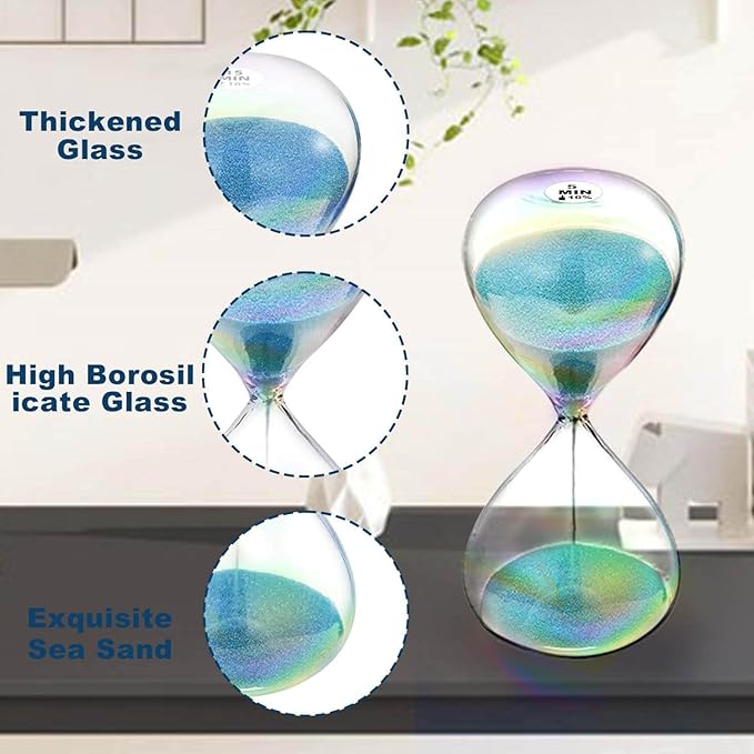 SuLiao Sand Timer 15 Minute Hourglass - Turquoise Clock With 7 Colored Glass - Large Blue & Green Watch for Home, Desk, Office Decor
