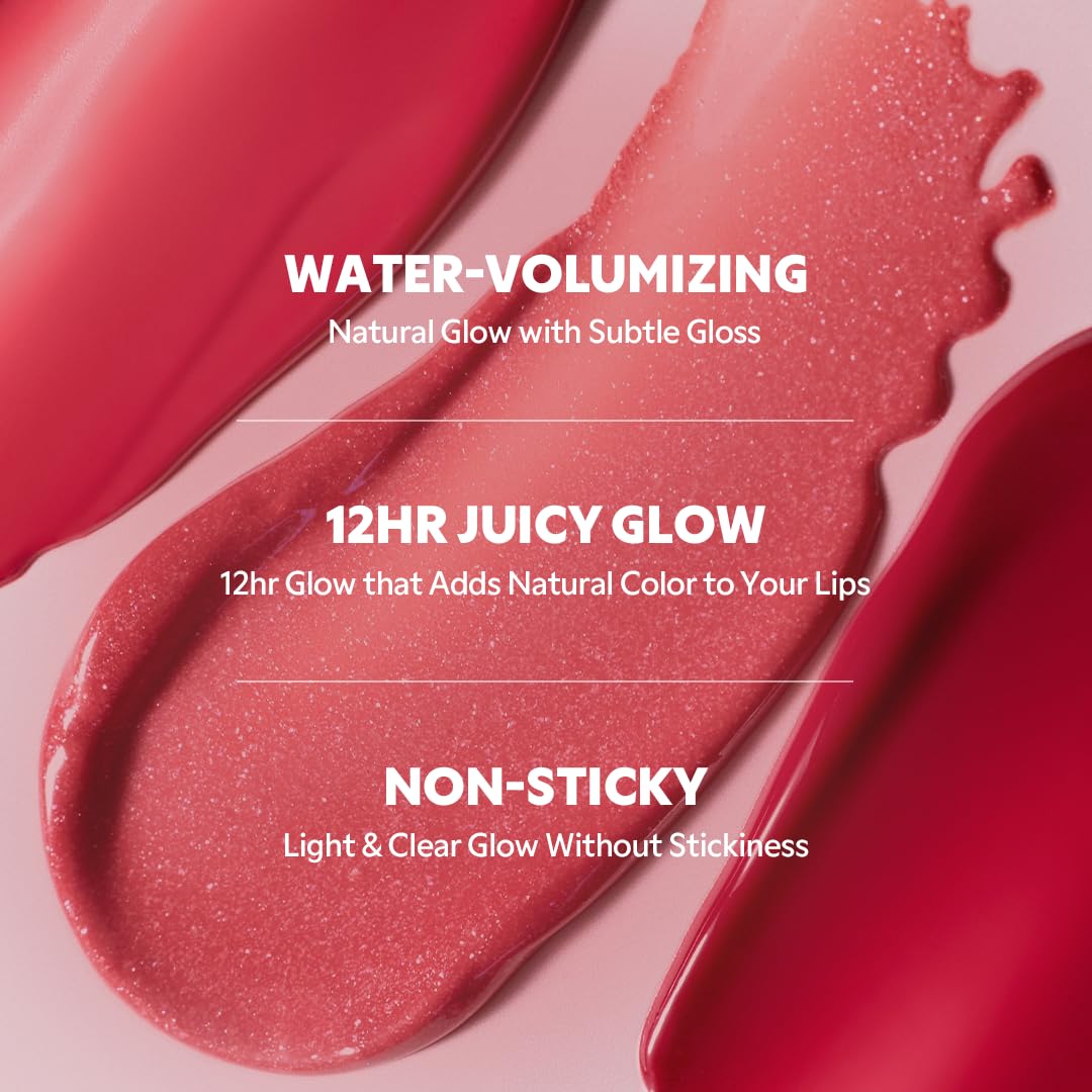 TIRTIR [*Mini Size Waterism Tinted Lip Gloss #10 Heart Berry, 0.06 Fl Oz – Kiss Ready Lipgloss, 12H Long Lasting Non Sticky Natural Tinted Glow Korean Multiuse Cheek and Lip Tint for Women gift