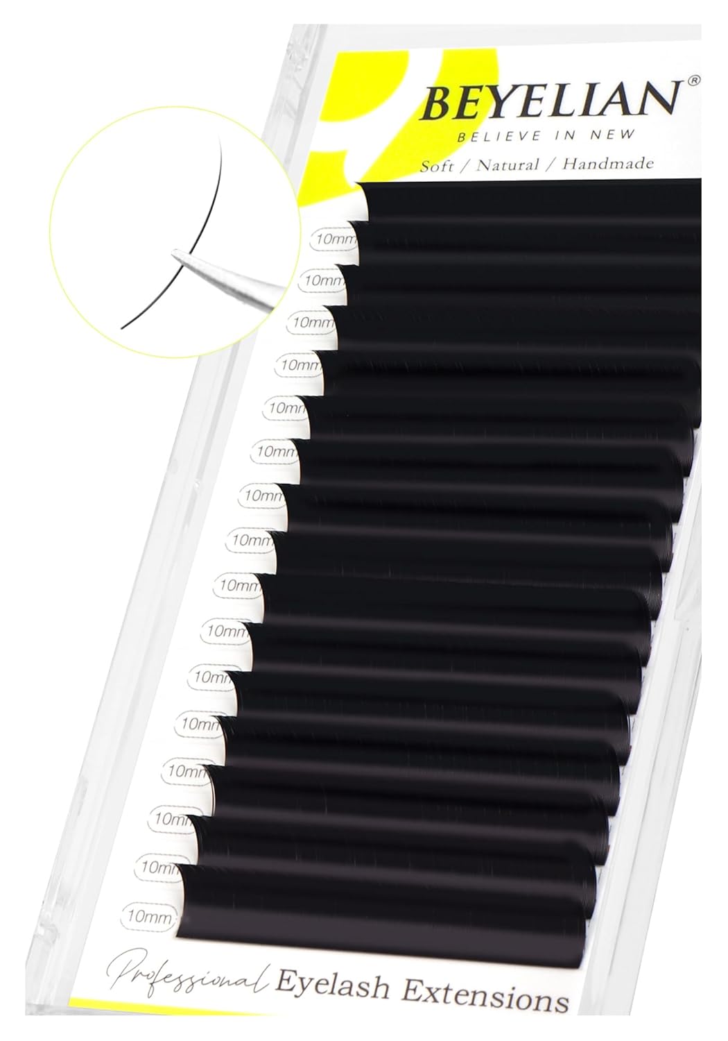 BEYELIAN Eyelash Extension 0.05 C Curl 10mm Natural Matte Black Tray Easy Fan Lash Extensions Volume Lashes Classic Professional Salon Use (0.05 C 10mm)