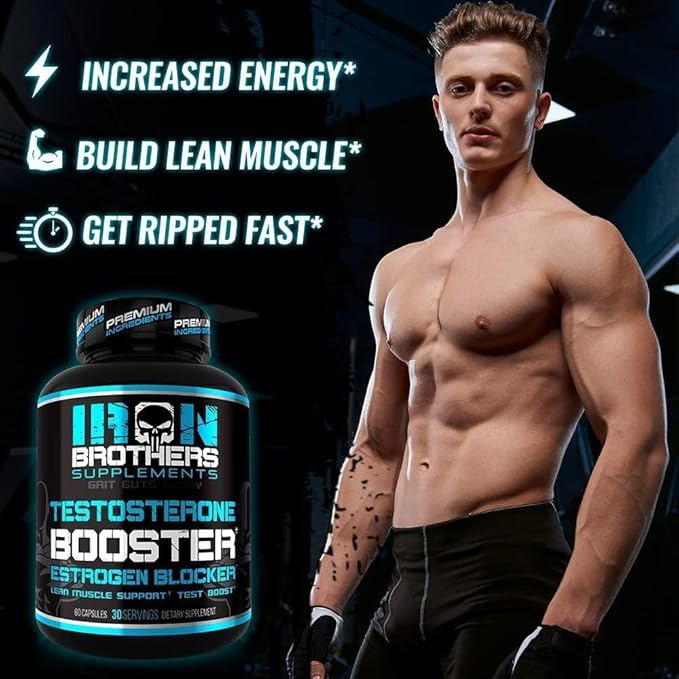 Test Booster for Men with Estrogen Blocker - Anti-Estrogen Dietary Supplement - Natural Aromatase Inhibitor - Increase Libido & Strength 60 Capsules - Muscle Growth - Weight Loss (2 Bottles)