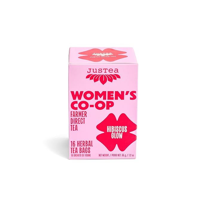 JusTea HIBISCUS GLOW | Herbal Tea Bags, Caffeine-Free, Organic Hibiscus Tea | Fair-Trade | Plastic-Free Tea Bags | Vegan, Sugar-Free, Gluten-Free | 16 Tea Bags