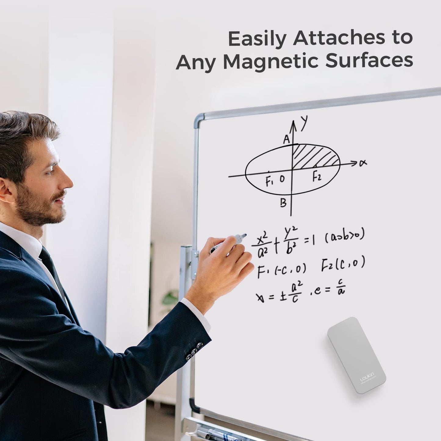 loukin Magnetic Dry Erase Eraser, Whiteboard Eraser, Glass Board Remover, 3.4 fl oz Whiteboard Cleaner Included, for Classroom, Home and Office Use (Grey)