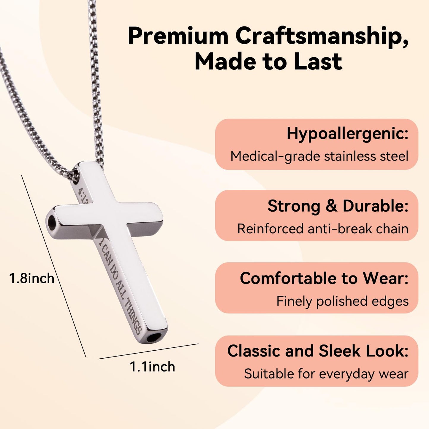 FUNPAR Cross Breathing Necklace, Breathlink Quit Smoking Aid, Inspirational Bible Verse Anti-Anxiety Mindfulness Necklace, Premium Stainless Steel Breathwork Tool, Anxiety Relief Items Gift(SL 4:13)