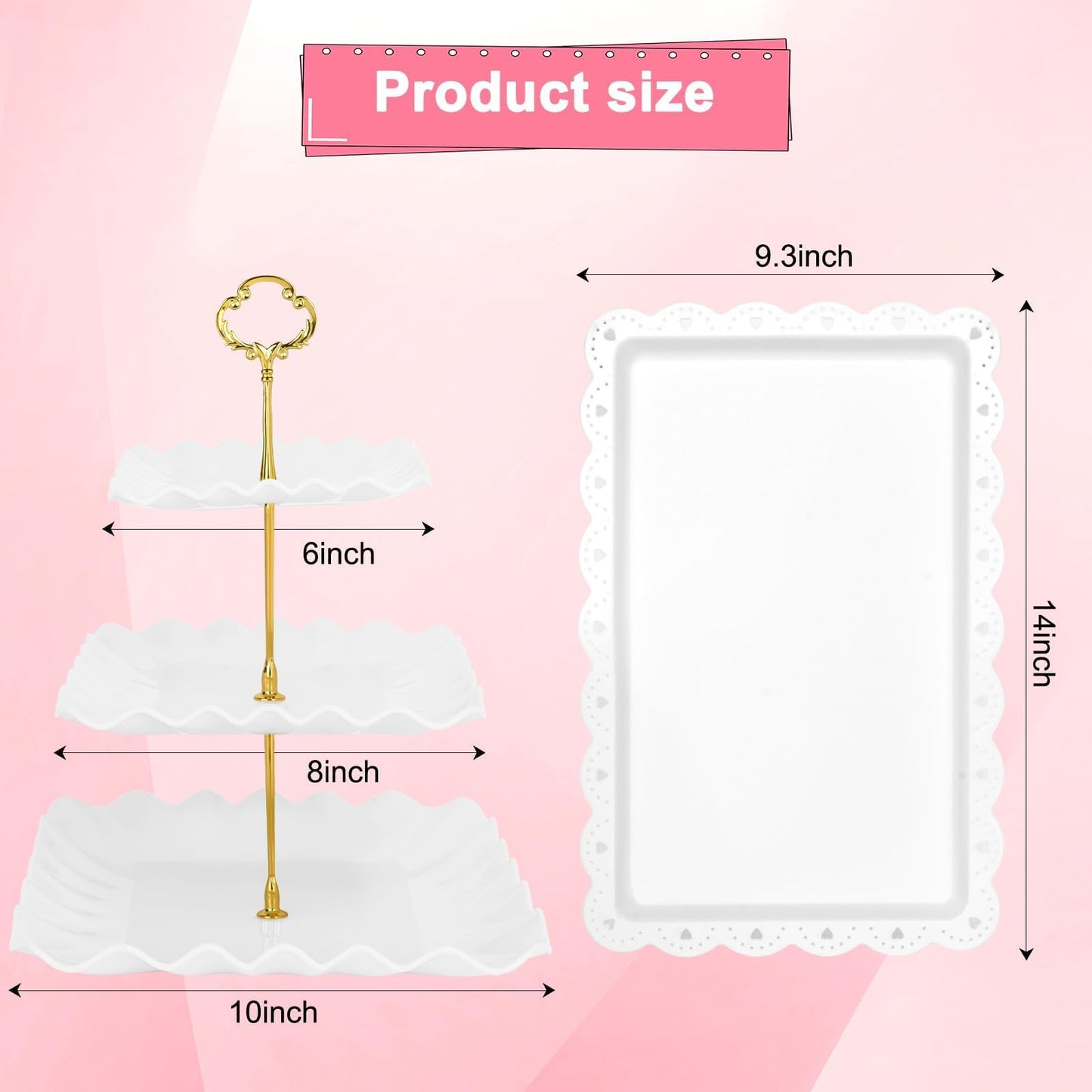 5 Pcs Dessert Table Display Set - 2 Pcs 3-Tier Dessert Display Stands & 3 Pcs Serving Tray - Dessert Trays Dessert Stands Treat Table Displays Set for Tea Parties,Birthdays & Baby Showers