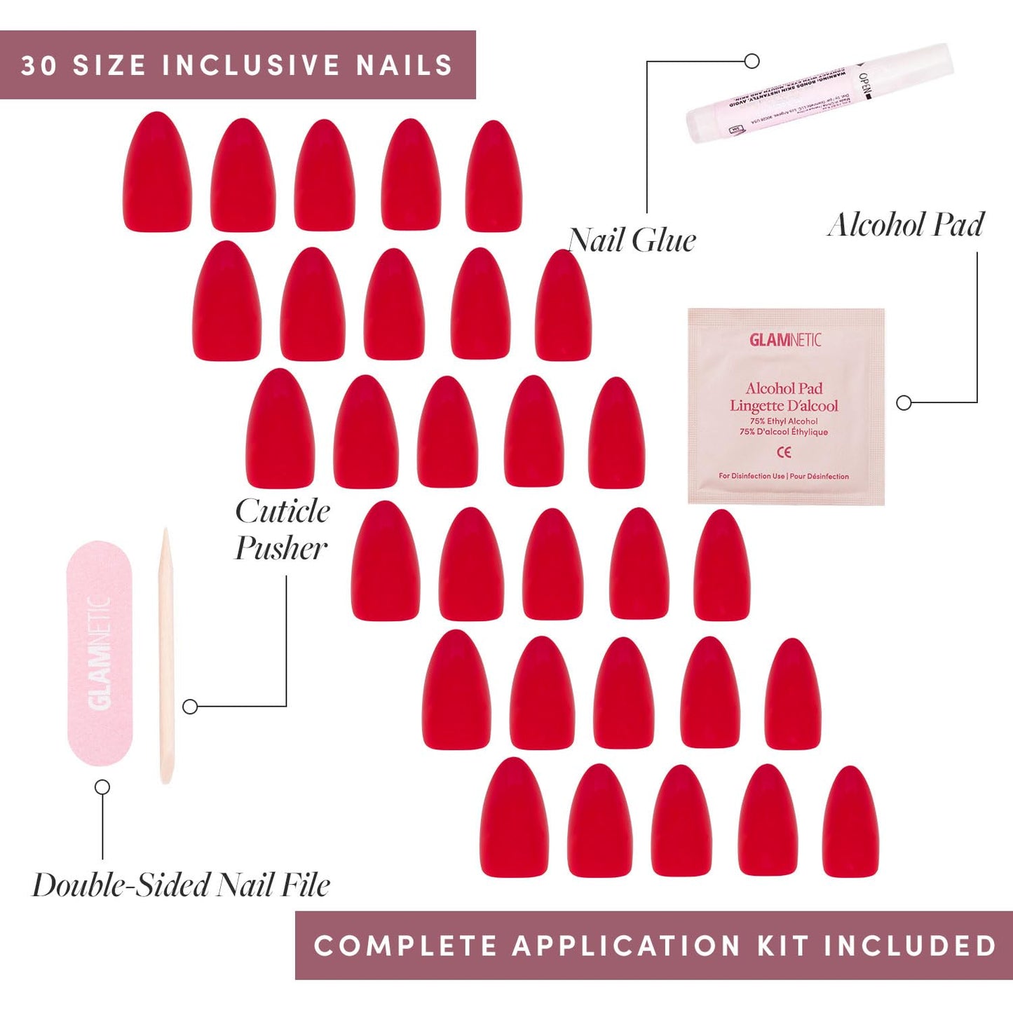 Glamnetic Press-On Nails Bundle - Fiery & Classic Red, Midnight Blue | Bright Fake Nails | Cool Toned Timeless Red False Nails | Dark Navy Blue Nails | Three sets of short almond opaque nails