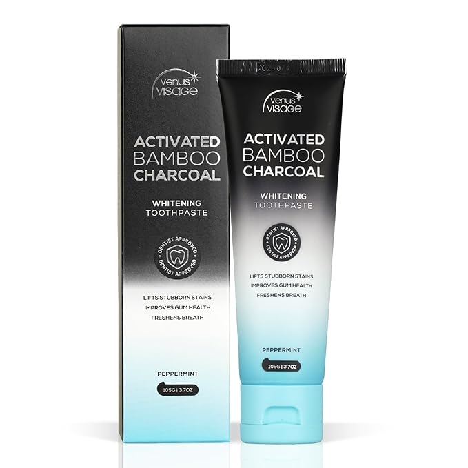 Venus Visage Activated Charcoal Toothpaste for Whitening - Effective Teeth Whitening Toothpaste for Surface Stains - Peppermint Flavor (3.7 oz/105 g)