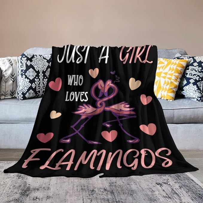 Flamingo Throw Blanket Gifts - 30 x 40 Inches Funny Throws for Kids - Black Soft Fuzzy Plush Blankets for Couch