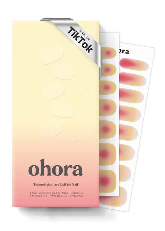 ohora Semi Cured Gel Nail Strips (N Tropical Dream) - Works with Any Nail Lamps, Salon-Quality, Long Lasting, Easy to Apply & Remove - Includes 2 Prep Pads, Nail File & Wooden Stick