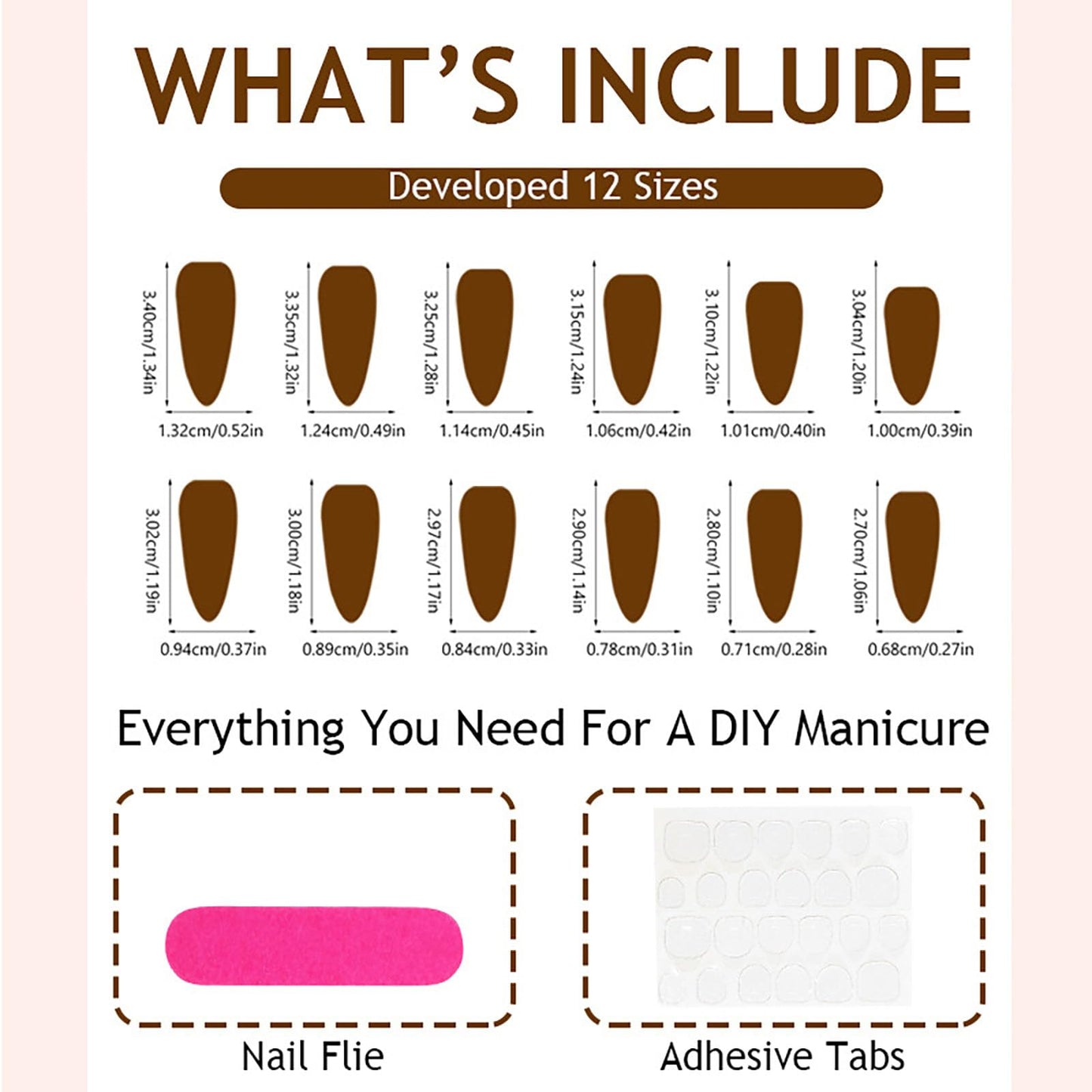 RUOKEXIN Long Almond Press on Nails French Tip Fake Nails Brown False Nails with 3D Flower Designs Stiletto Nail Press ons Sparkly Artificial Nails for Women 30Pcs