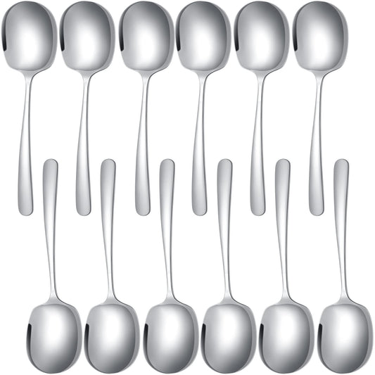Mimorou 12 Pcs Stainless Steel Serving Spoons Set for Buffet 8.3 Inches Large Serving Utensils Dishwasher Safe Metal Polished Buffet Spoons for Food Cooking Catering Kitchen Banquet Restaurant Gifts