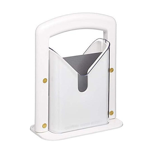 Hoan Bagel Biter Slicer and Cutter with Safety Shield - Serrated Blade Cuts Bagels, Muffins, Buns and Rolls - Dishwasher Safe Bagel Guillotine, 9.25 Inches Tall, White