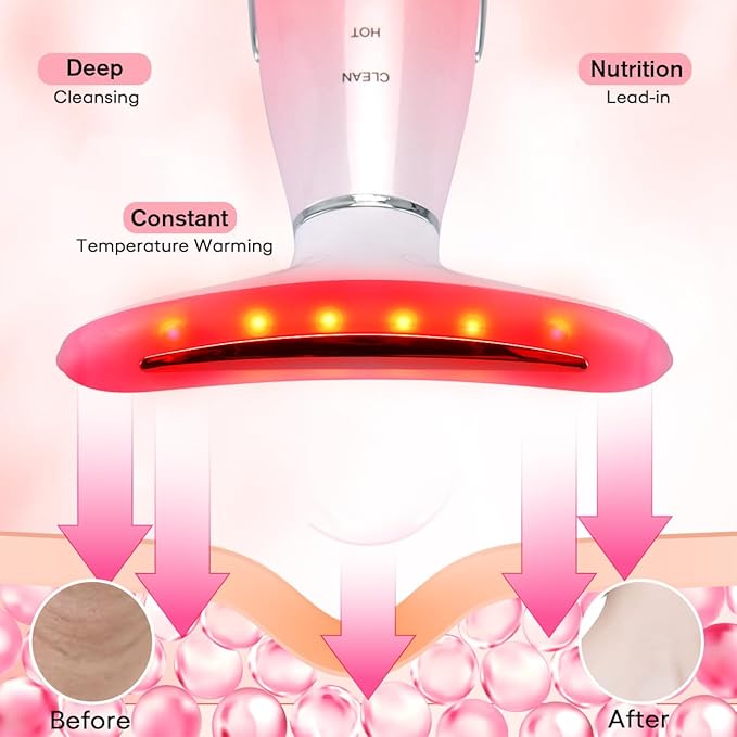 Facial Massager,Neck Face Massager Tool,3 Mode Massage with Heat,Portable Beauty Instrument for Skin Care Women Gift (Gradient Pink)