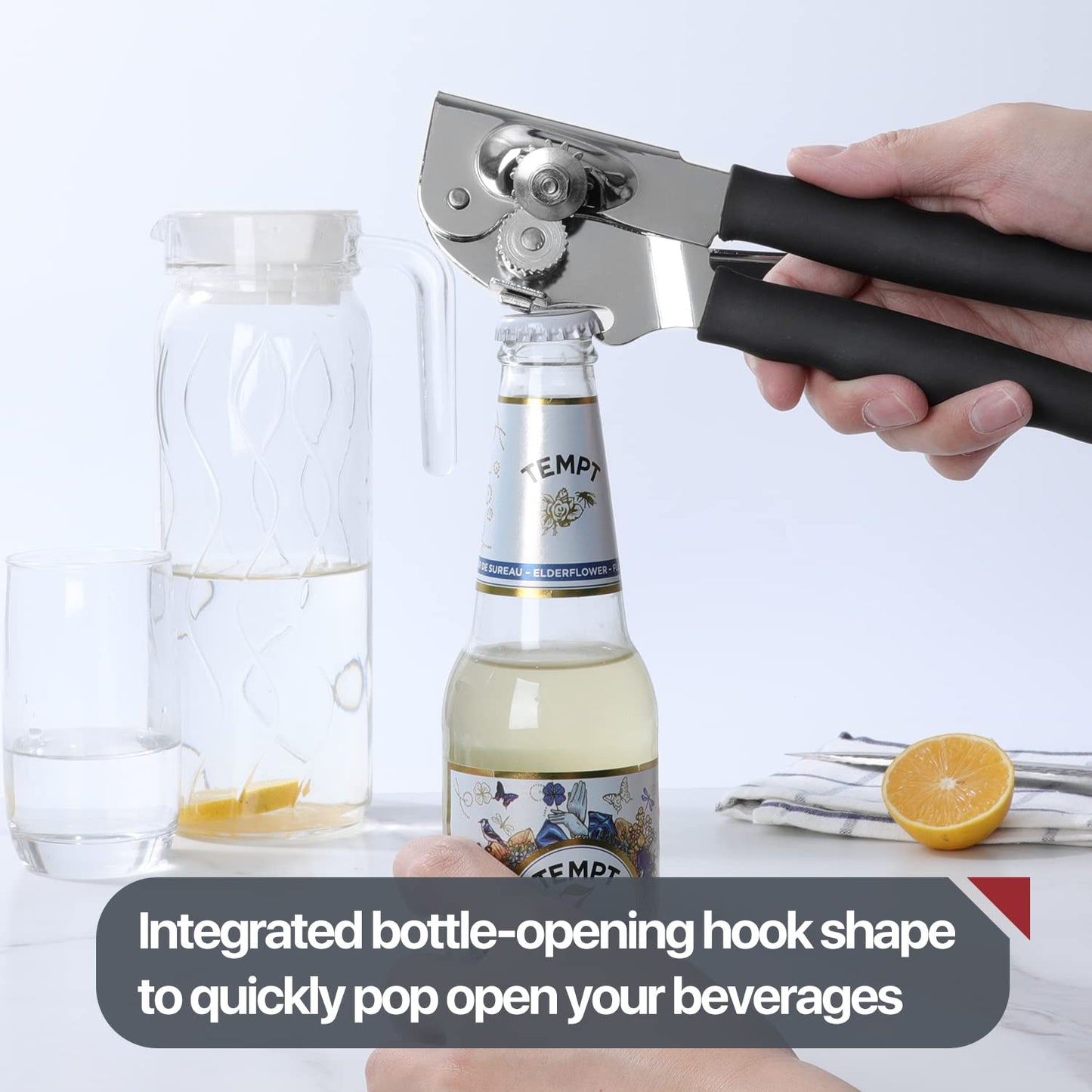Commercial Can Opener, UHIYEE Hand Crank Can Opener Manual Heavy Duty with Comfortable Extra-long Handles, Oversized Knob, Large Handheld Can Open Easy for Big Cans, Black