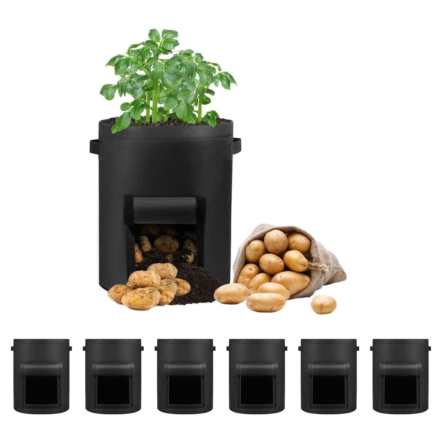 LITLANDSTAR 6 Pack 15 Gallon Potato Grow Bags, Heavy Duty Nonwoven Fabric Garden Planting Bag Plant Container with Flap and Handles, Aeration Fabric Pots for Growing Vegetable, Fruits and Flowers