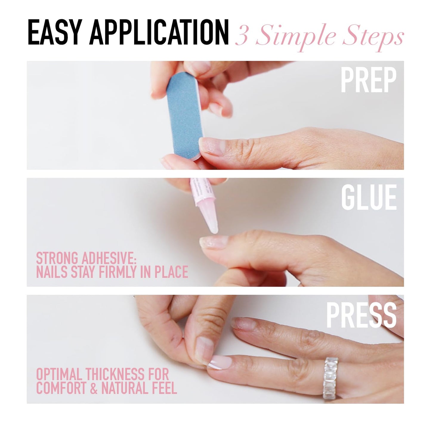 Glamnetic Press-On Nails Bundle - Berry Fizz, Fairy Dust, Goal Digger | Short Oval Magenta Nails | Semi-Transparent Round False | Beige-Pink Oval Fake | Reusable Nail Sets