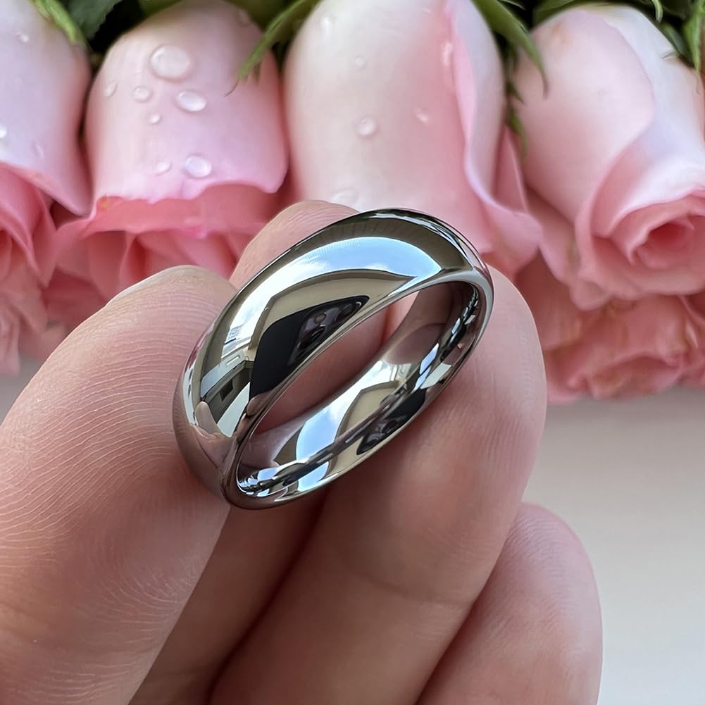 TUTISS 6mm Tungsten Rings for Men Women Engagement Wedding Bands Domed Polished Comfort Fit Size 9