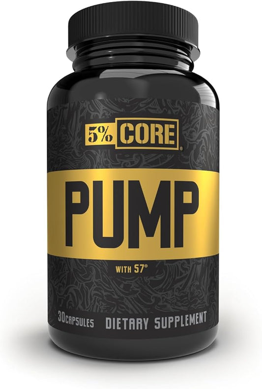 5% Nutrition Core Pump Caps | NO2 Nitric Oxide Booster Supplement Pills | All Natural Ultra Low Stim Preworkout Supplement (5mg Caffeine) (30 Capsules)