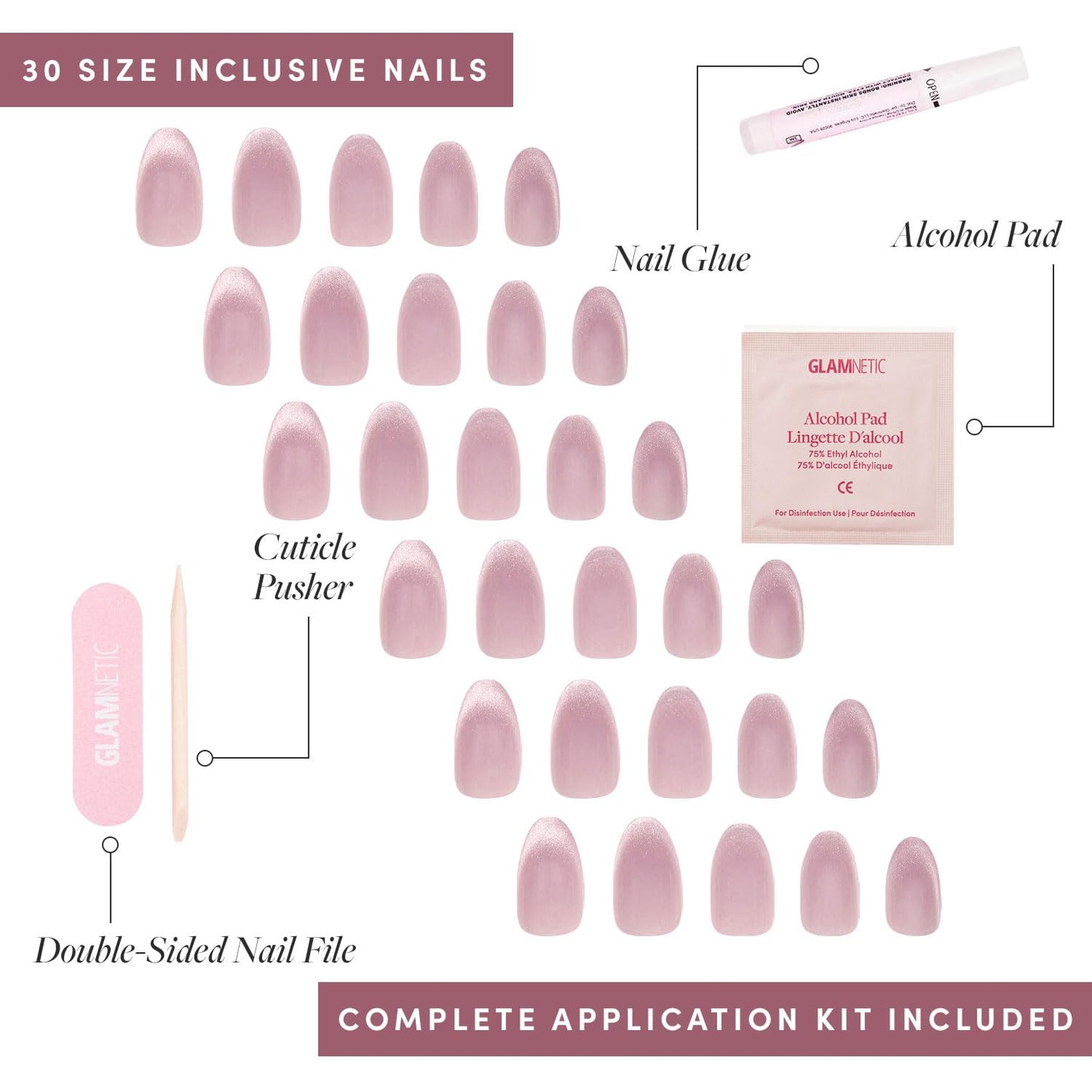 Glamnetic Press-On Nails Bundle - La Perle, Think Pink & Think | Squoval White Nails with French Tips | Light Pastel Oval Fake Nails | Oval Beige-Pink False Nails with a Metallic