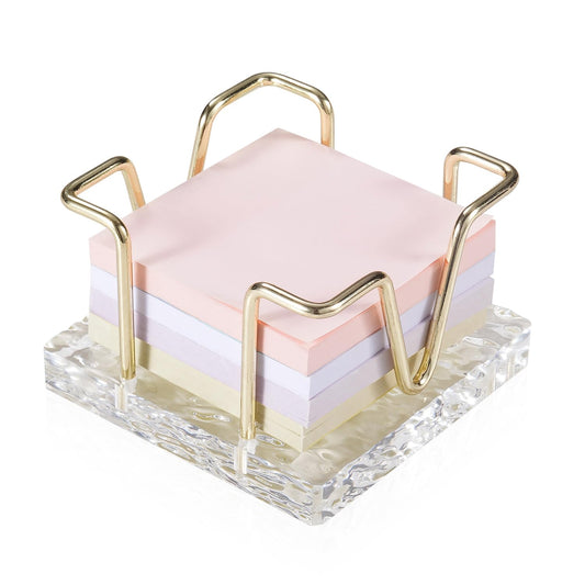 Acrylic Sticky Note Holder, 3 x 3 inch Self-Stick Note Memo Pad Holder for Desk, Notepad Dispenser Organizer for School Office Home, Gold