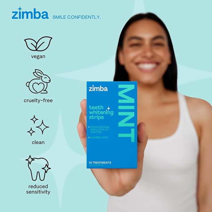 Zimba Teeth Whitening Strips 3-Pack Bundle (Mint, Spearmint, Coconut) | Vegan Whitening Strip Enamel Safe Teeth Whitening Hydrogen Peroxide Teeth Whitener for Coffee, Wine, Tobacco, and Other Stains