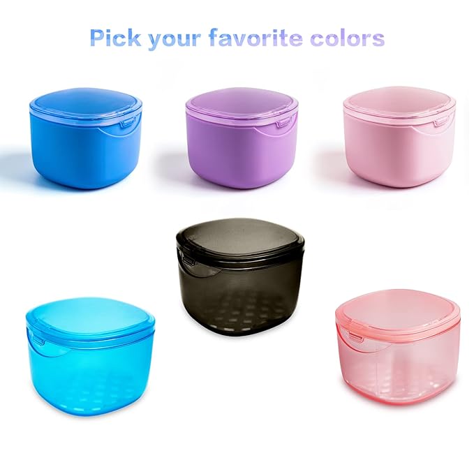 Denture Bath Case, Retainer Cleaning Box,No-Leak Denture Case, Mouth Guard, Night Guard and Retainer (blue)