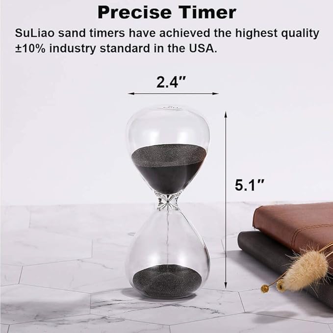 SuLiao Sand Timer 2 Minute Hourglass: 5.1 Inch Black Sand Clock, Large Sand Watch 2 Min, Colorful Hour Glass Sandglass for Kids, Classroom, Home, Desk, Office Decorative