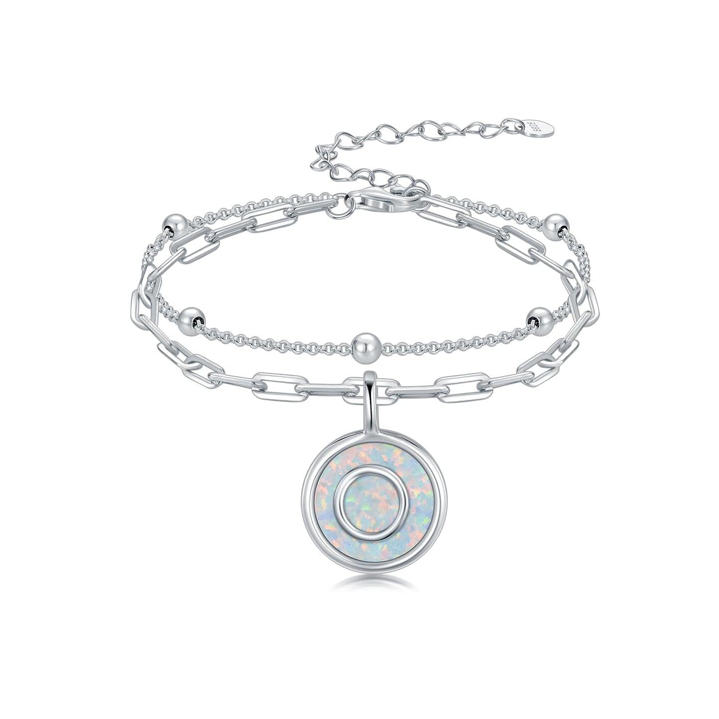 LWQQWL Initial O Bracelet for Women 925 Sterling Silver Layered Initial Bracelet Opal Letter 26 Alphabet Jewelry Christmas Gifts