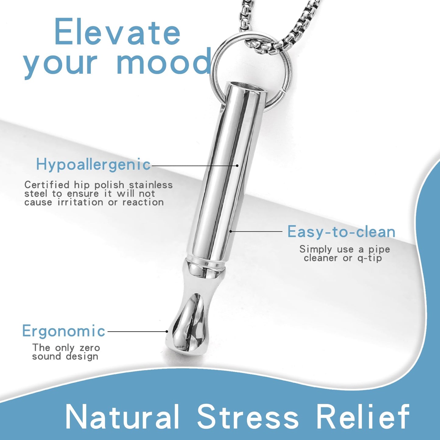 Mindfulness Breathing Necklace Stress Relief Pendant Stainless Steel Anxiety Breathe Necklace for Women Men (Rotundity, Steel)
