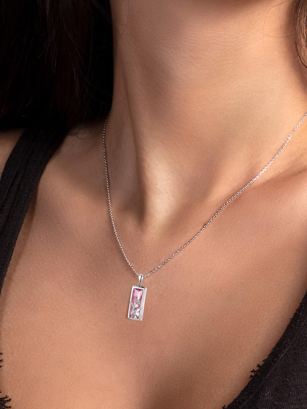 AENEAS Valentines Day Gifts for Women Her Lotus Necklace 925 Sterling Silver Pink Crystal Pendant Lotus Flower Jewelry Gifts for Women Her Wife