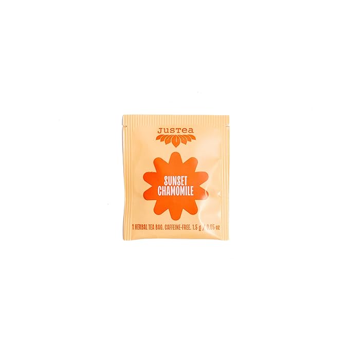JusTea Sunset Chamomile | Herbal Tea Bags, Caffeine-Free, Organic Chamomile Tea | Fair-Trade | Plastic-Free Tea Bags | Vegan, Sugar-Free, Gluten-Free | 16 Tea Bags