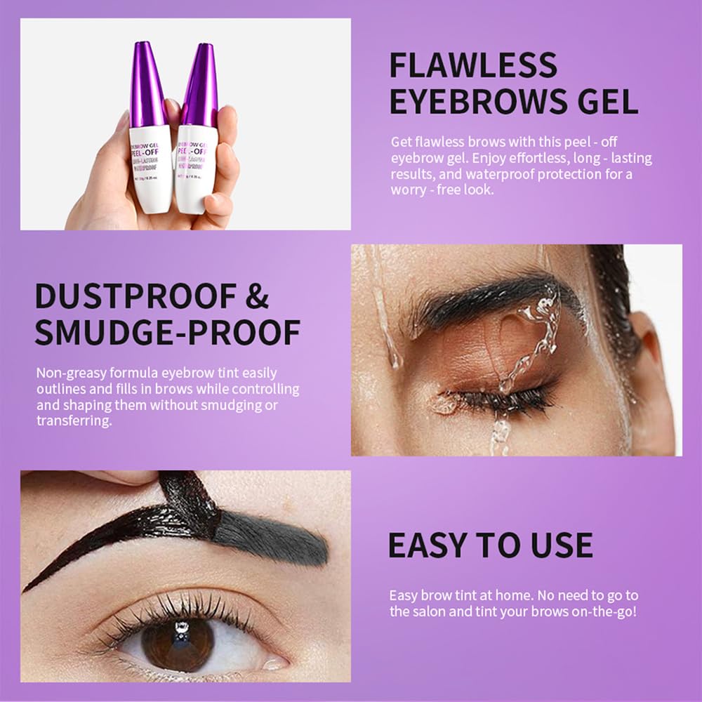 2Pcs Peel Off Eyebrow Tint Gel - Waterproof & Sweatproof All-Day Wear, Transfer-Resistant Tattoo Effect, All Skin Types + Mother’s Day Gift Set, 03#Light Brown