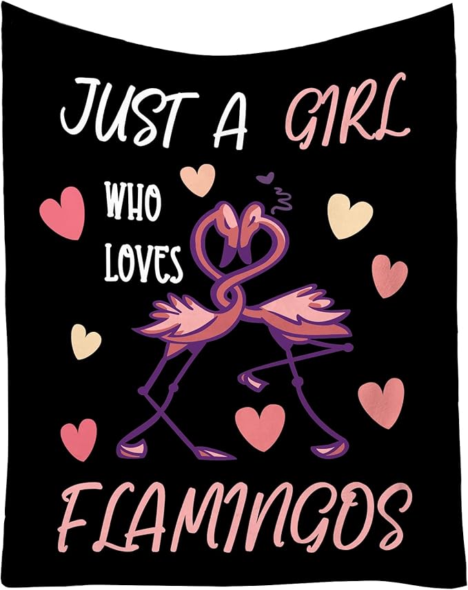 Flamingo Throw Blanket Gifts - 40 x 50 Inches Funny Throws for Girls - Black Warm Furry Plush Blankets for Sofa