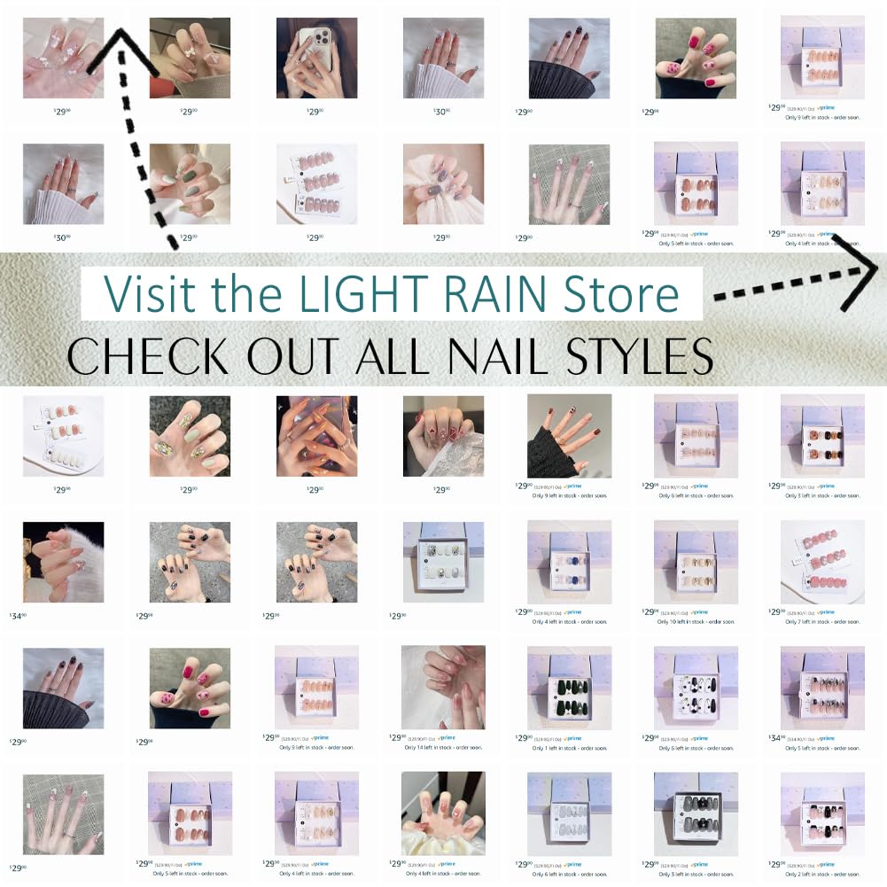 Light Rain Medium Size Hand-made Press on Nails, 3D Gel UV Finished False nails with Design by Professional Manicurist
