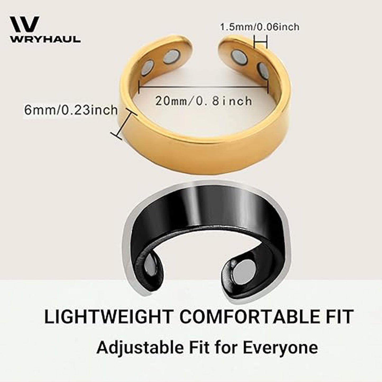 Wryhaul Vayro Magnetic Ring for Women and Men, Vayro Adjustable Open Lightweight Water-Resistant Vitality Rings (Silvery)