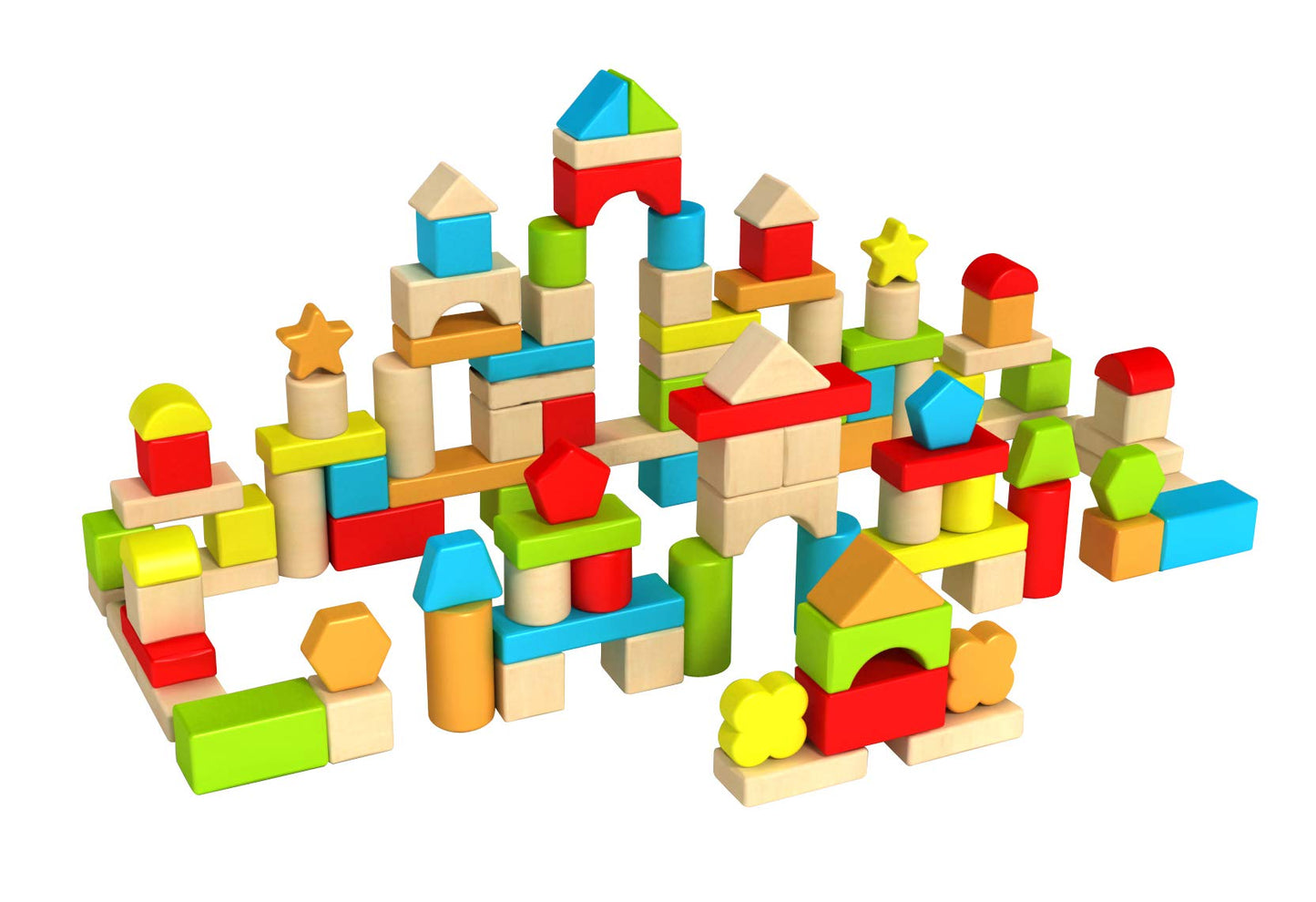 Fat Brain Toys Timber Blocks - 100 Piece Wooden Block Set - Classic Preschool Toy